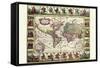 World Map of Lands and Waterways-Nicolas Visscher-Framed Stretched Canvas