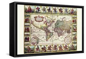 World Map of Lands and Waterways-Nicolas Visscher-Framed Stretched Canvas