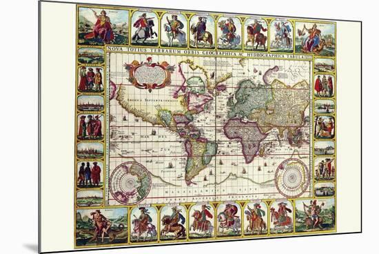 World Map of Lands and Waterways-Nicolas Visscher-Mounted Art Print