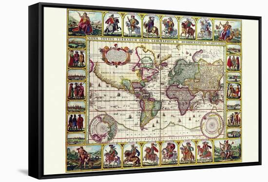 World Map of Lands and Waterways-Nicolas Visscher-Framed Stretched Canvas