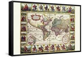 World Map of Lands and Waterways-Nicolas Visscher-Framed Stretched Canvas