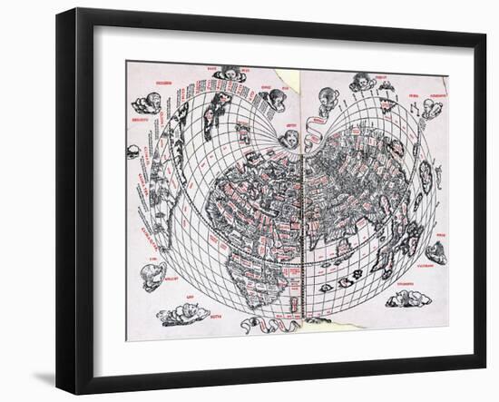 World Map of North American Continent-null-Framed Giclee Print