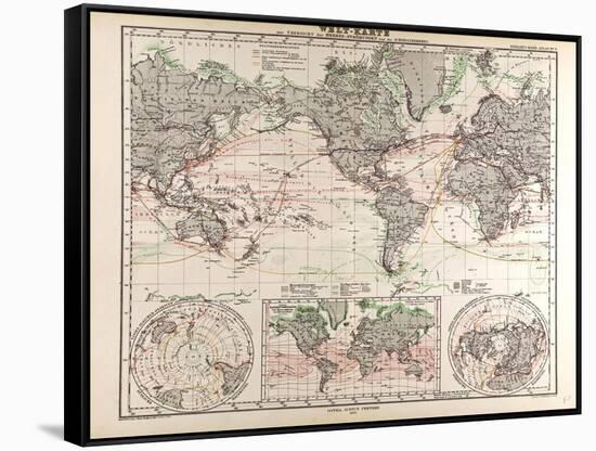 World Map of Ocean Currents and Express Routes, 1872-null-Framed Stretched Canvas