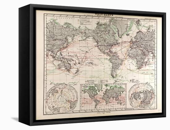 World Map of Ocean Currents and Express Routes, 1872-null-Framed Stretched Canvas