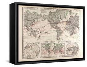 World Map of Ocean Currents and Express Routes, 1872-null-Framed Stretched Canvas