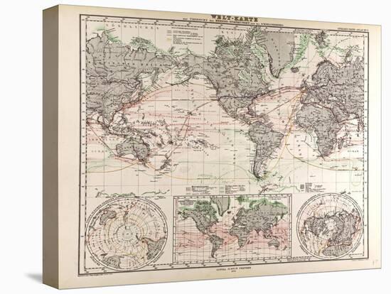 World Map of Ocean Currents and Express Routes, 1872-null-Stretched Canvas