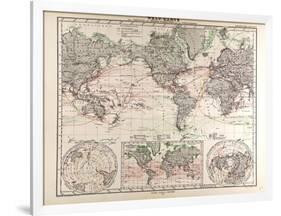 World Map of Ocean Currents and Express Routes, 1872-null-Framed Giclee Print