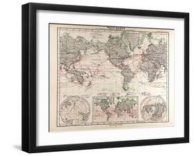 World Map of Ocean Currents and Express Routes, 1872-null-Framed Giclee Print
