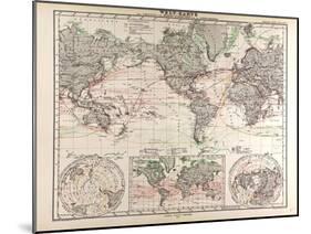 World Map of Ocean Currents and Express Routes, 1872-null-Mounted Giclee Print
