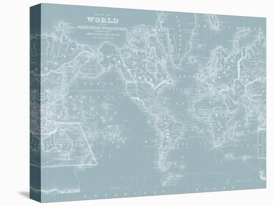 World Map on Aqua-Mitchell-Stretched Canvas