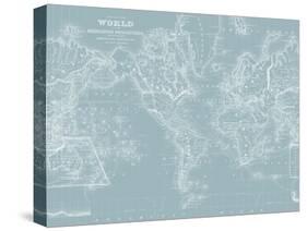 World Map on Aqua-Mitchell-Stretched Canvas