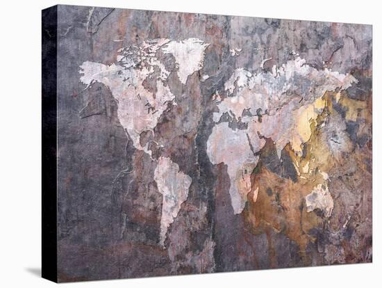 World Map on Stone Background-Michael Tompsett-Stretched Canvas