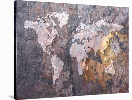 World Map on Stone Background-Tompsett Michael-Stretched Canvas