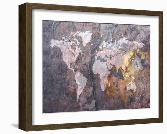 World Map on Stone Background-Tompsett Michael-Framed Art Print