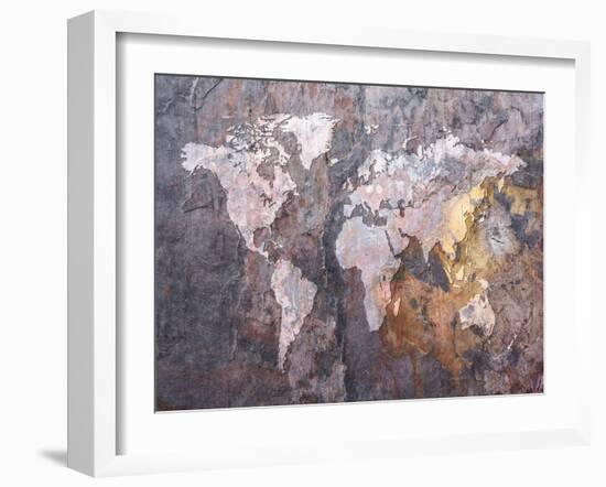 World Map on Stone Background-Tompsett Michael-Framed Art Print