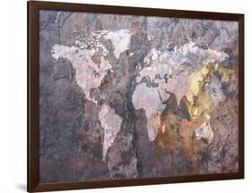 World Map on Stone Background-Tompsett Michael-Framed Art Print