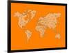 World Map Orange 1-NaxArt-Framed Art Print