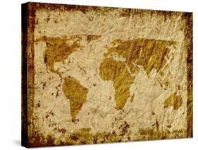 World Map Overlaid On Textured Paper With Border-Ronald Hudson-Stretched Canvas