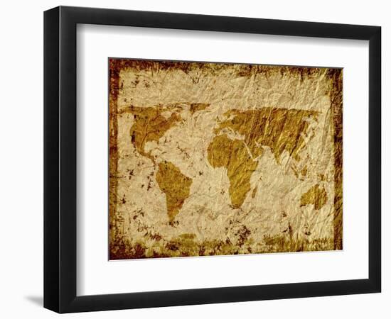 World Map Overlaid On Textured Paper With Border-Ronald Hudson-Framed Art Print