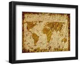 World Map Overlaid On Textured Paper With Border-Ronald Hudson-Framed Art Print