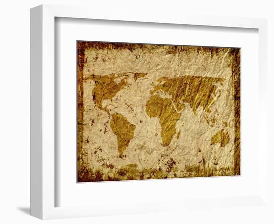 World Map Overlaid On Textured Paper With Border-Ronald Hudson-Framed Art Print