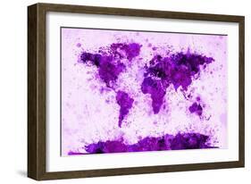 World Map Paint Splashes Purple-Michael Tompsett-Framed Art Print