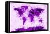 World Map Paint Splashes Purple-Michael Tompsett-Framed Stretched Canvas