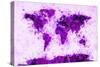 World Map Paint Splashes Purple-Michael Tompsett-Stretched Canvas