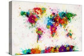 World Map Paint Splashes-Michael Tompsett-Stretched Canvas