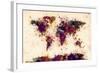 World Map Paint Splashes-Michael Tompsett-Framed Art Print