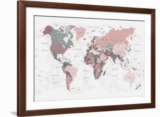 World Map Pink Green 2-Urban Epiphany-Framed Art Print