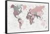 World Map Pink Green 2-Urban Epiphany-Framed Stretched Canvas