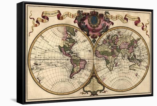 World Map Prepared for Then French King-Guillaume De Lisle-Framed Stretched Canvas