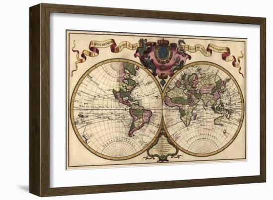 World Map Prepared for Then French King-Guillaume De Lisle-Framed Art Print