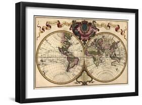 World Map Prepared for Then French King-Guillaume De Lisle-Framed Art Print