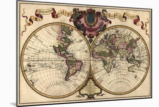 World Map Prepared for Then French King-Guillaume De Lisle-Mounted Art Print