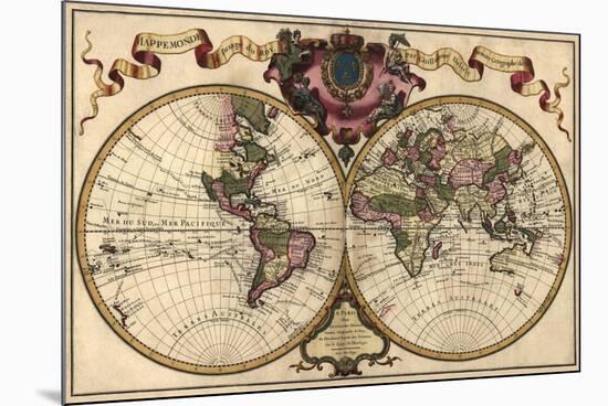 World Map Prepared for Then French King-Guillaume De Lisle-Mounted Premium Giclee Print