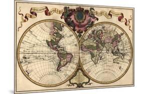 World Map Prepared for Then French King-Guillaume De Lisle-Mounted Premium Giclee Print