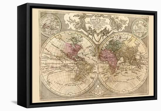 World Map Prepared for Then French King-Guillaume De Lisle-Framed Stretched Canvas