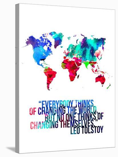 World Map Quote Leo Tolstoy-NaxArt-Stretched Canvas