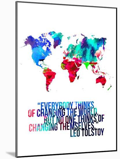 World Map Quote Leo Tolstoy-NaxArt-Mounted Art Print