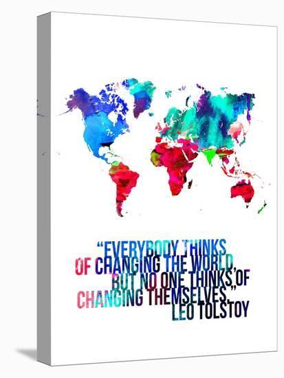 World Map Quote Leo Tolstoy-NaxArt-Stretched Canvas