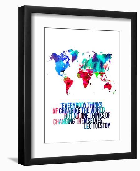 World Map Quote Leo Tolstoy-NaxArt-Framed Art Print