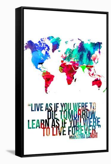 World Map Quote Mahatma Gandi-NaxArt-Framed Stretched Canvas