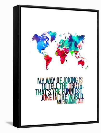 World Map Quote Muhammad Ali-NaxArt-Framed Stretched Canvas