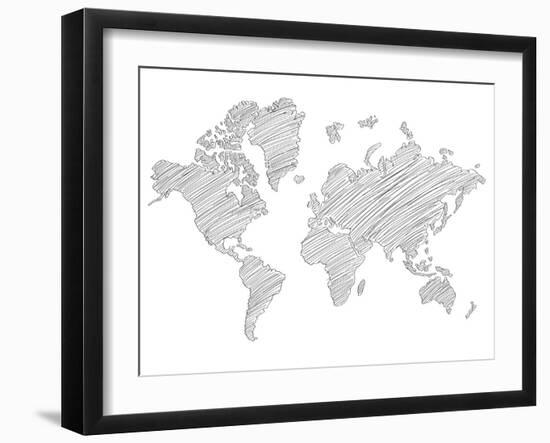 World Map Scribble 1-NaxArt-Framed Art Print