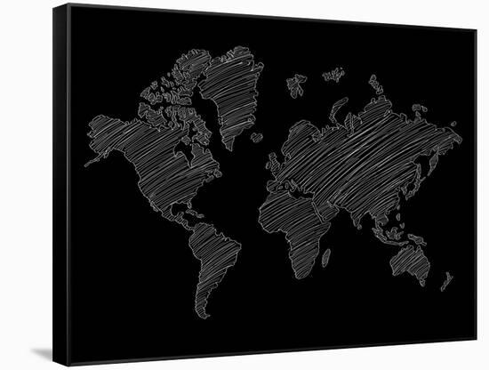 World Map Scribble 2-NaxArt-Framed Stretched Canvas