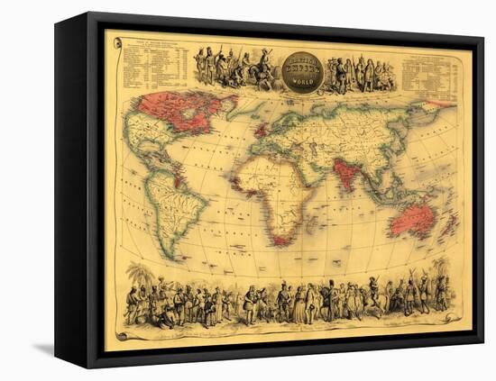 World Map Showing British Empire - Panoramic Map-Lantern Press-Framed Stretched Canvas