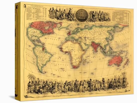 World Map Showing British Empire - Panoramic Map-Lantern Press-Stretched Canvas