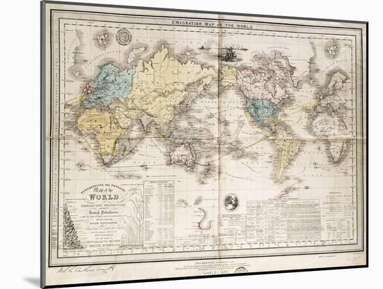World Map Showing British Possessions and Emigration Routes, 1851-Smith Evans-Mounted Giclee Print